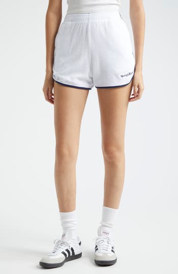 Sporty And Rich Sporty & Rich Serif Logo Cotton Terry Shorts In White