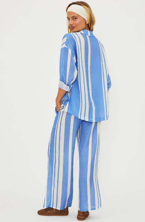 Beach Riot Audley Stripe Linen Cover-up Pants In Blue
