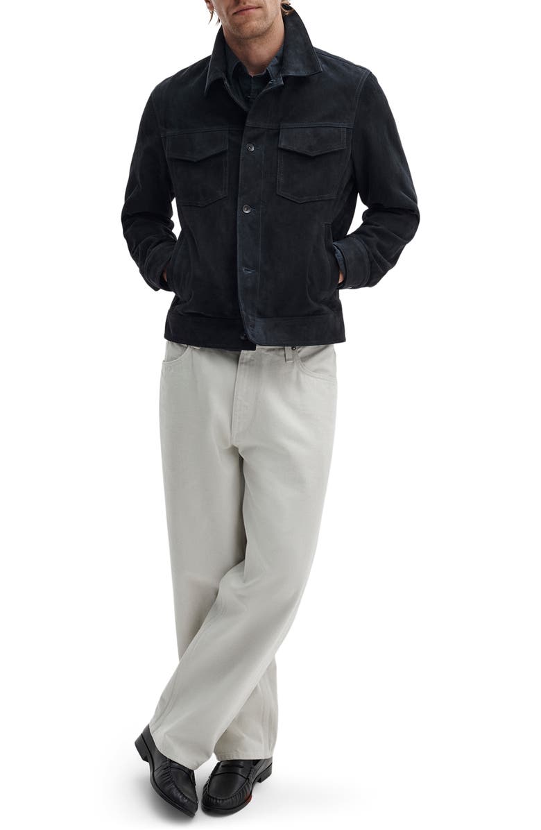 rag & bone Suede Trucker Jacket, Alternate, color, Navy