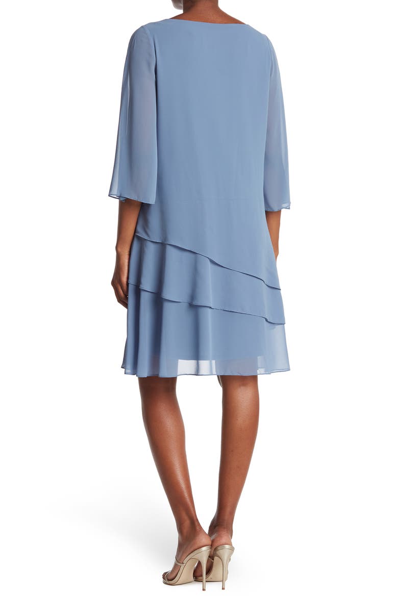 Marina 3/4 Sleeve Tiered Ruffle Shift Dress, Alternate, color,