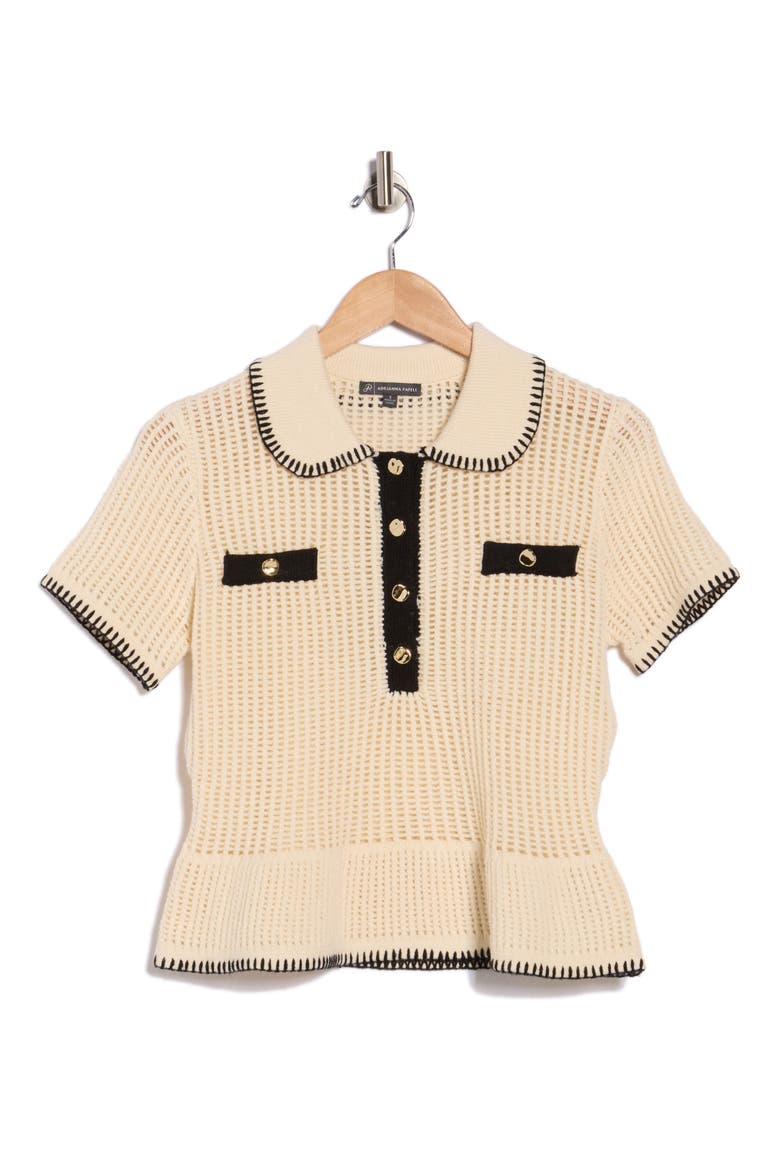 Open Stitch Polo Sweater, Alternate, color, CREAM/ BLACK