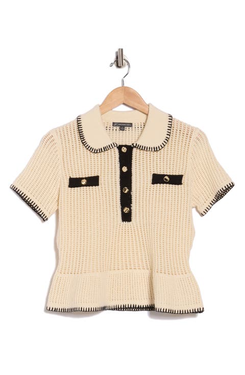 Open Stitch Polo Sweater