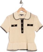 Adrianna Papell Open Stitch Polo Sweater