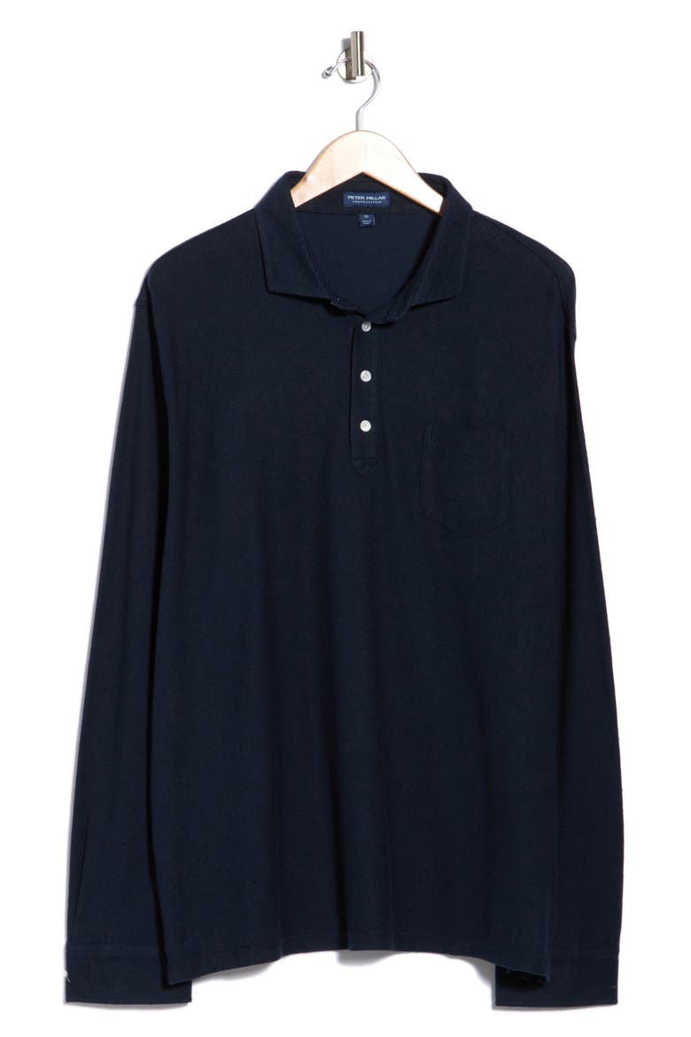 Croxley Long Sleeve Cotton & Linen Pocket Polo, Main, color, NAVY