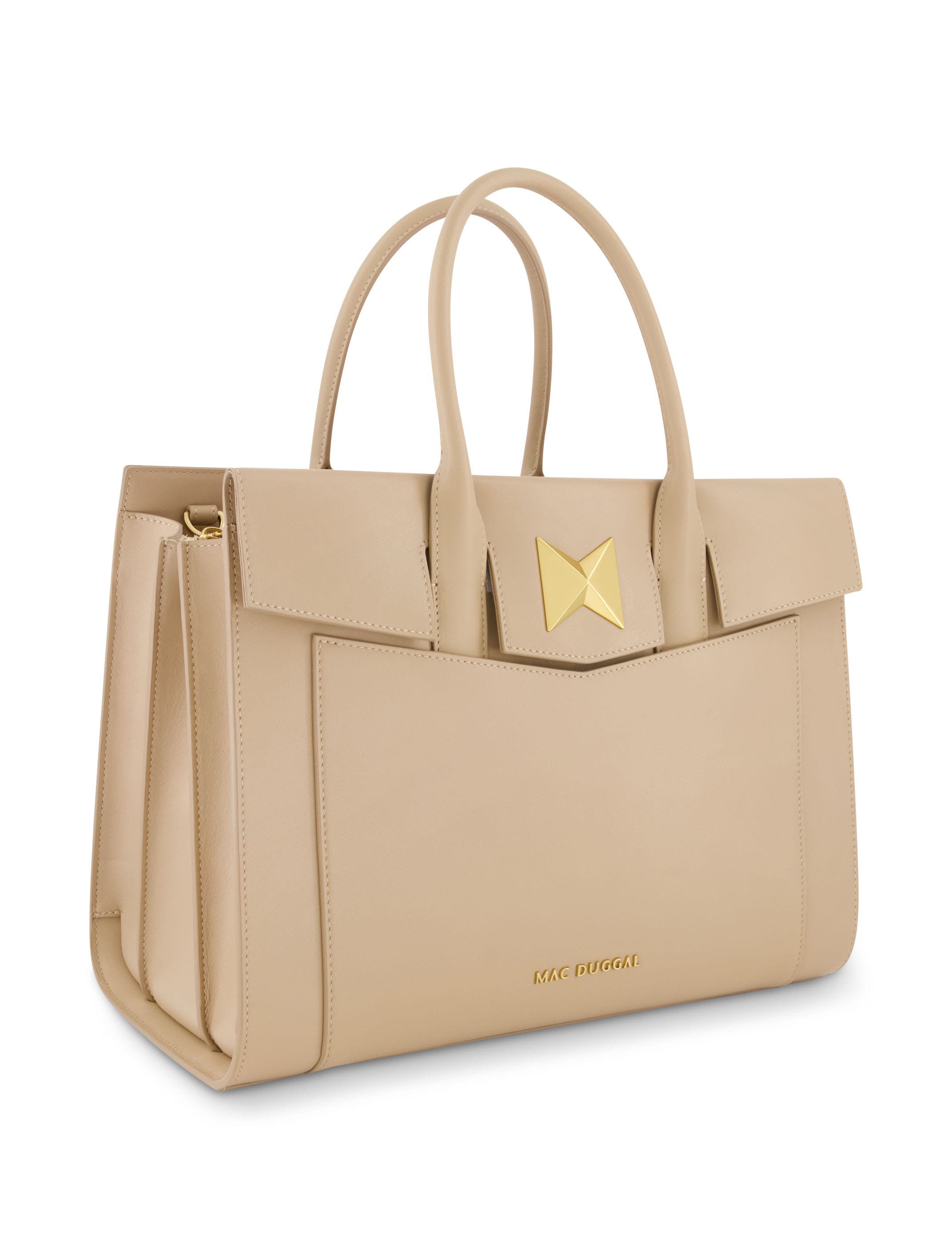 Mac Duggal Gold Plated Hardware Large Leather Briefcase Bag, Alternate, color, Taupe