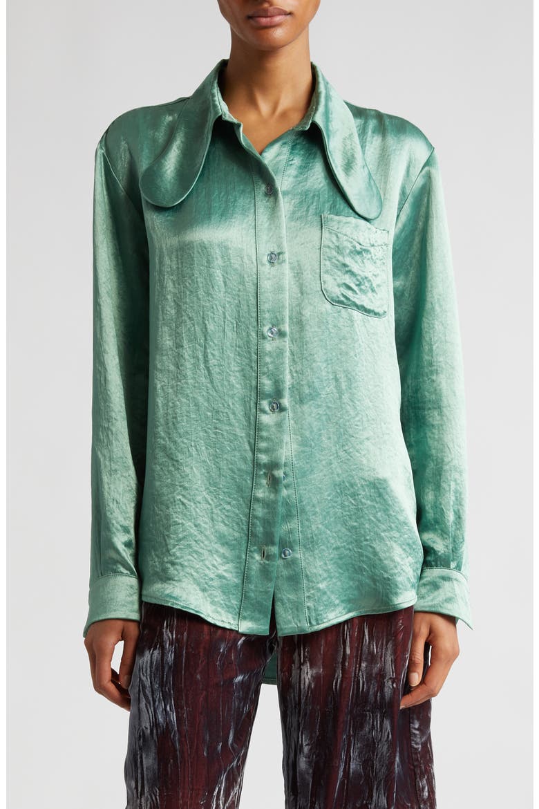 Bunny Collar Button-Up Shirt, Main, color, SAGE GREEN