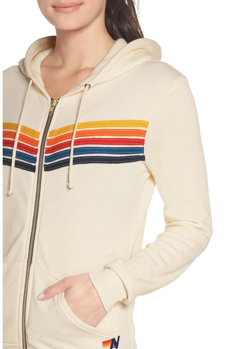 5-Stripe Zip Hoodie, Alternate, color, VINTAGE WHITE/ RAINBOW