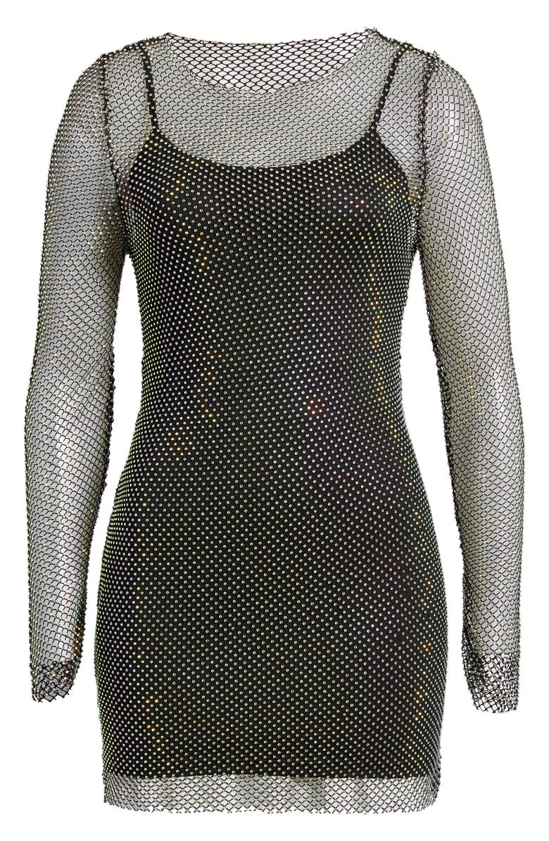Jump Apparel Sheer Beaded Long Sleeve Minidress, Alternate, color, Black