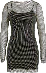 Jump Apparel Sheer Beaded Long Sleeve Minidress