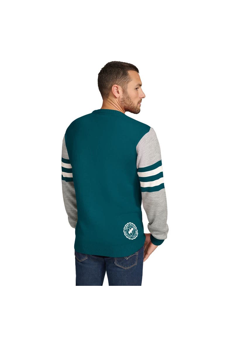 Men's Tommy Hilfiger Midnight Green/Heather Gray Philadelphia Eagles Acrylic Crewneck Pullover Sweatshirt, Alternate, color, Green