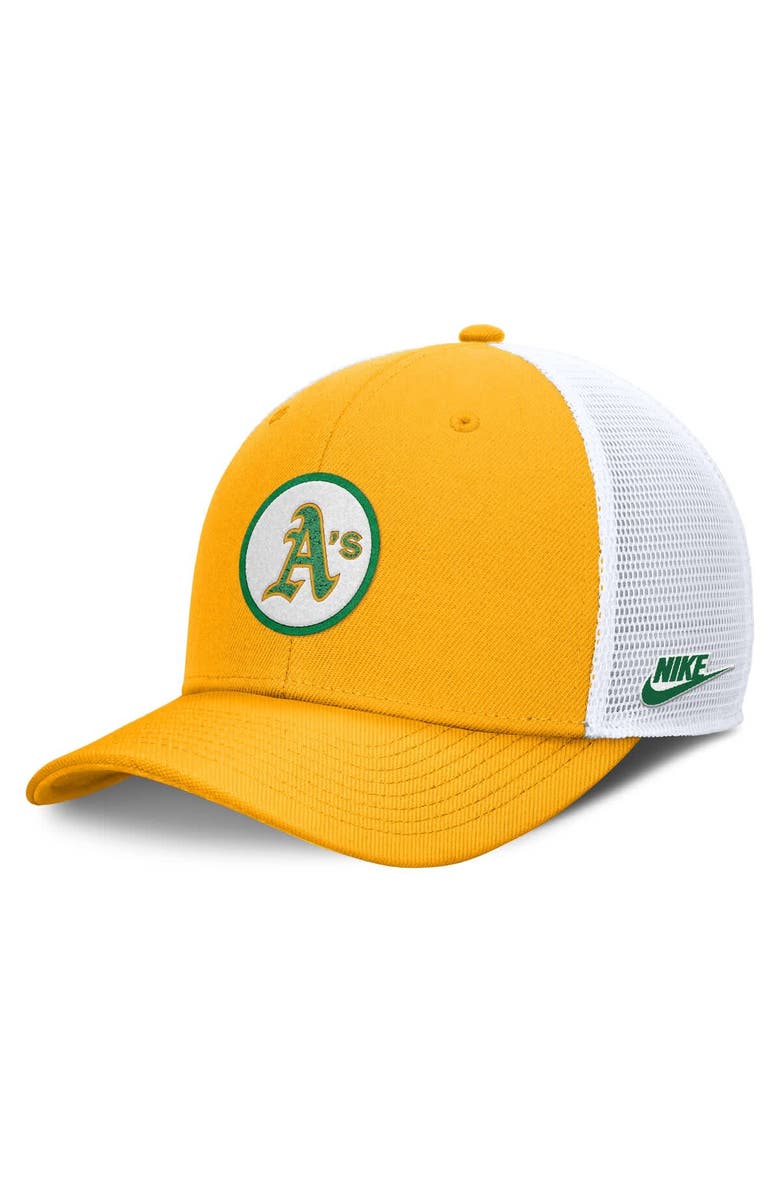 Nike Men's Nike Gold Oakland Athletics Cooperstown Collection Rise Trucker Adjustable Hat, Main, color,