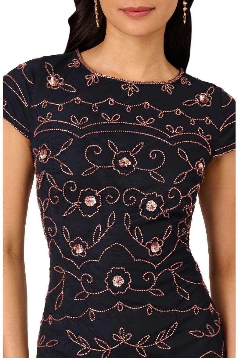 Beaded Sheath Cocktail Dress, Alternate, color, NAVY/ ROSEGOLD