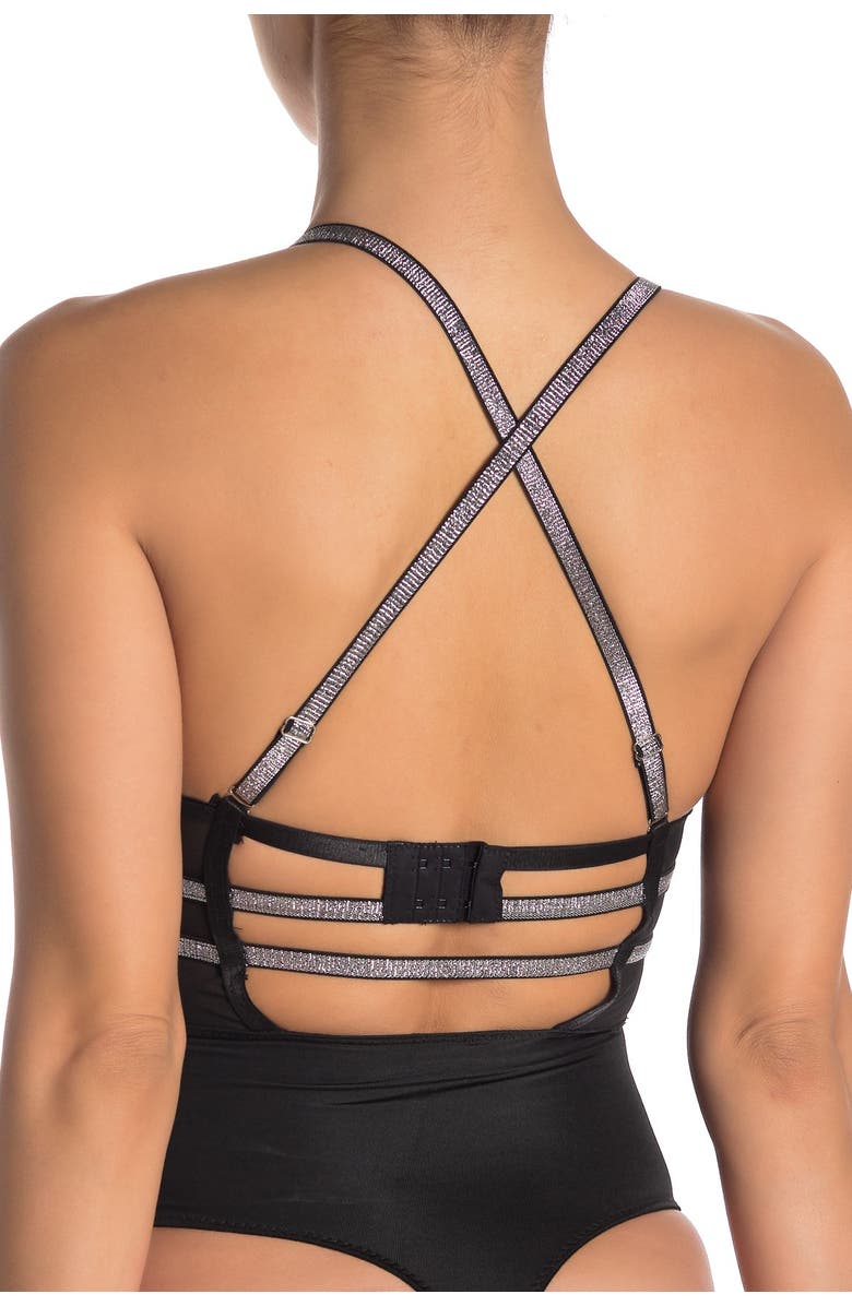 SECRET LACE Lace Front Cutout Thong Bodysuit, Alternate, color, Black