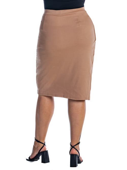 24seven Comfort Apparel Plus Size Elastic Waist Knee Length Skirt In Brown