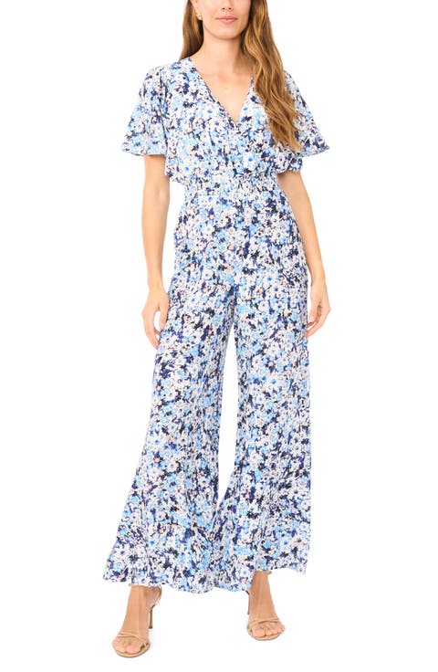 Floral Print Flutter Sleeve Jumpsuit