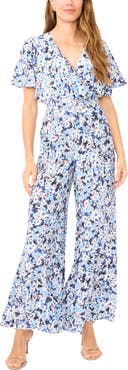 Vince Camuto Floral Print Flutter Sleeve Jumpsuit