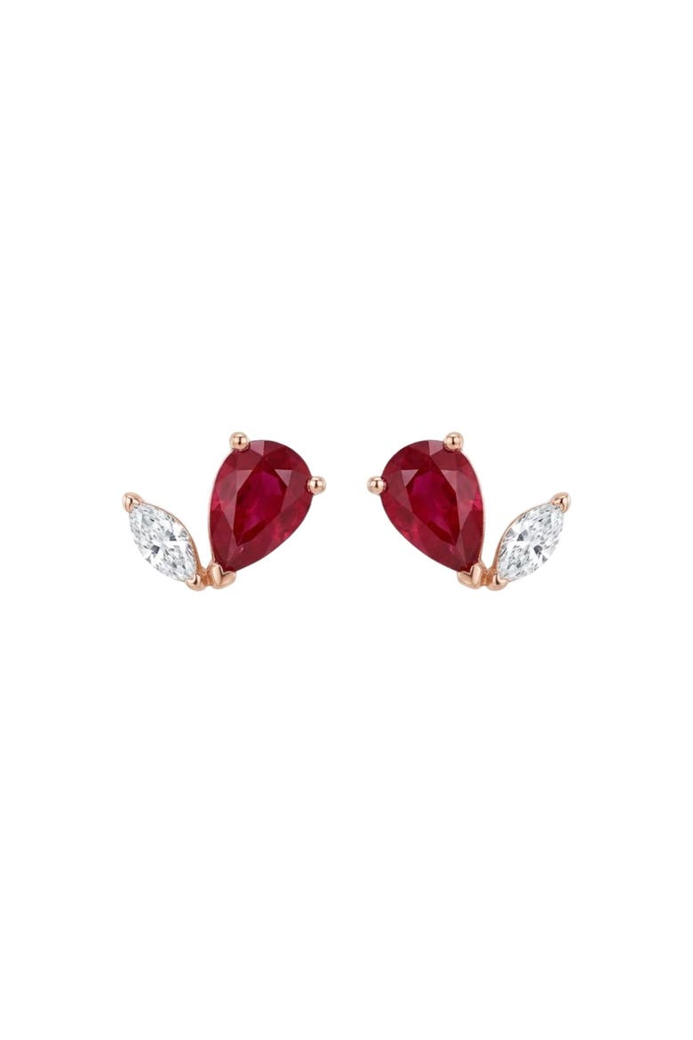 Pear Ruby & Diamond Marquise Studs, Main, color, Burgundy