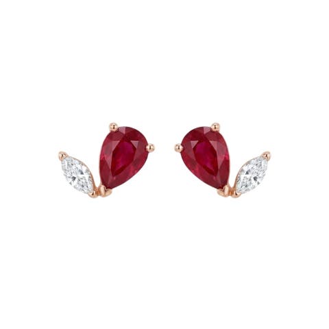 Pear Ruby & Diamond Marquise Studs