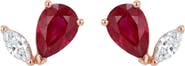 Qirat Fine Jewelry Pear Ruby & Diamond Marquise Studs