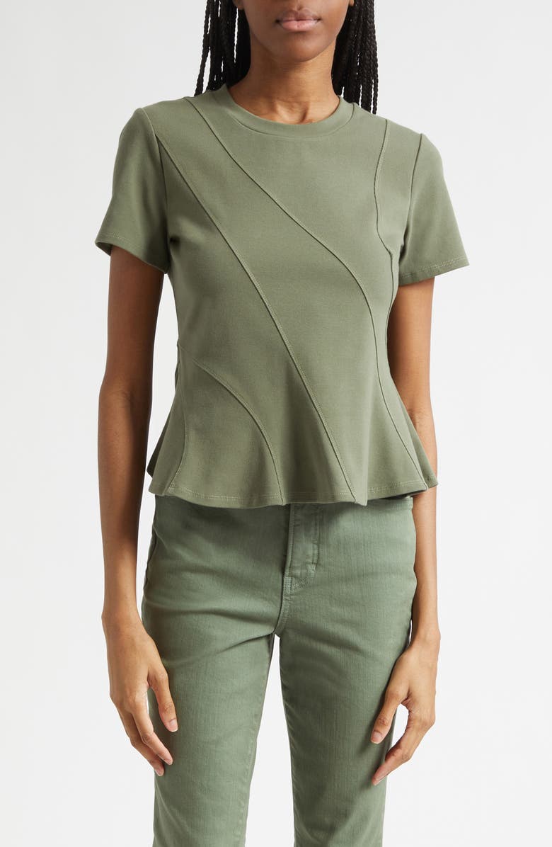 Veronica Beard Syverin Stretch Cotton Peplum T-Shirt, Main, color, Stone Army