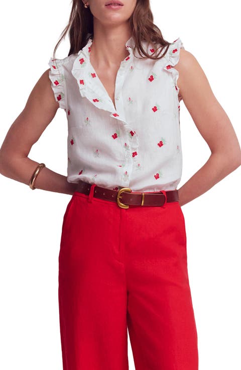 Isabel Embroidered Linen Sleeveless Button-Up Shirt