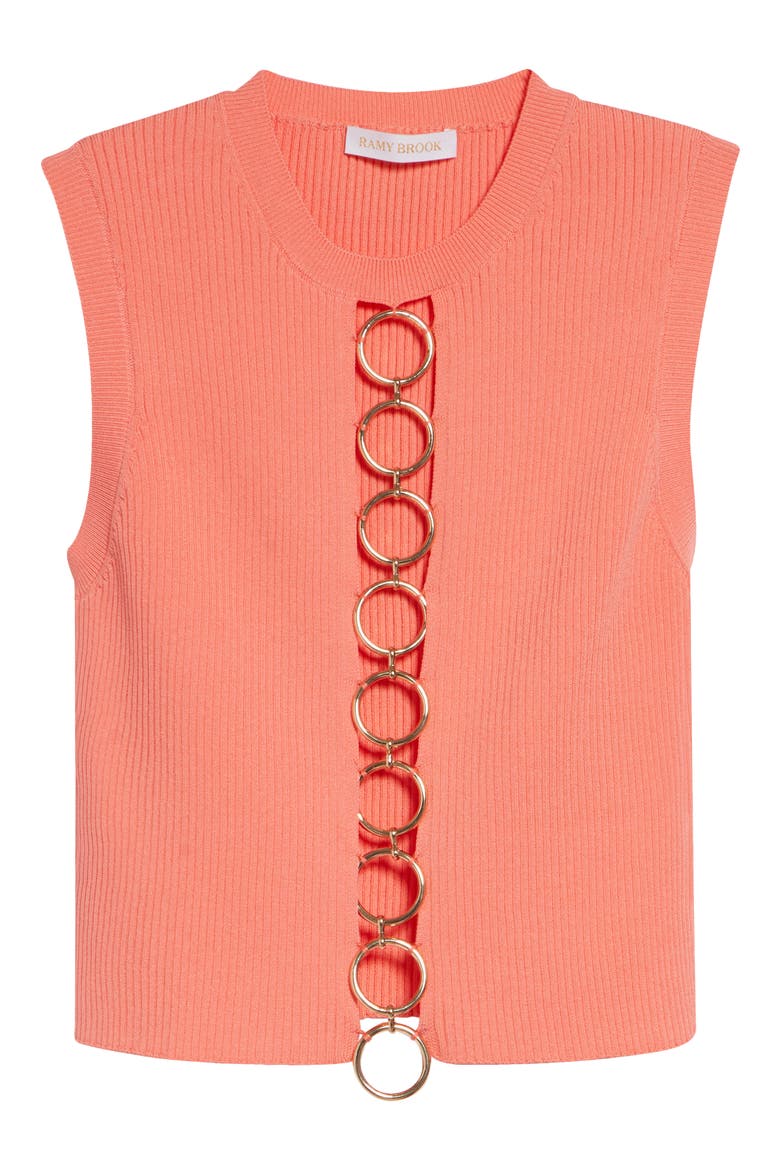 Casey Ring Detail Rib Sweater Vest, Alternate, color, CORAL