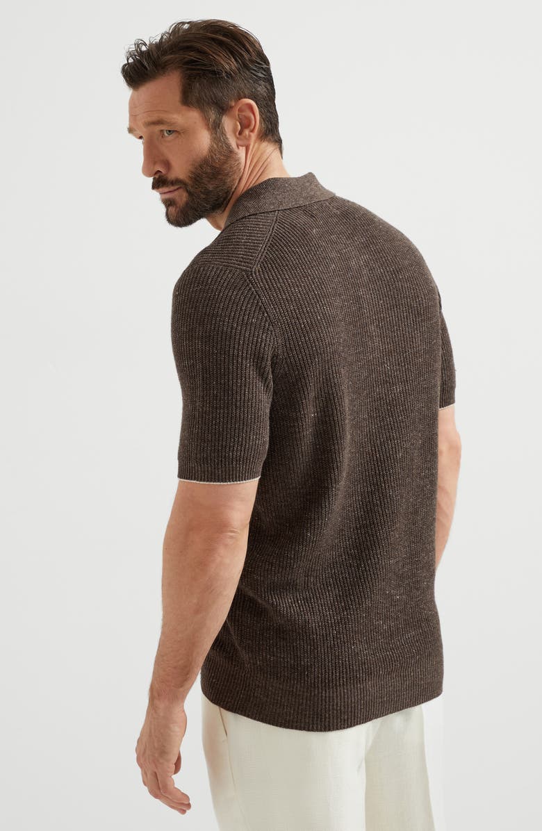 Brunello Cucinelli Half English rib knit polo, Alternate, color, 