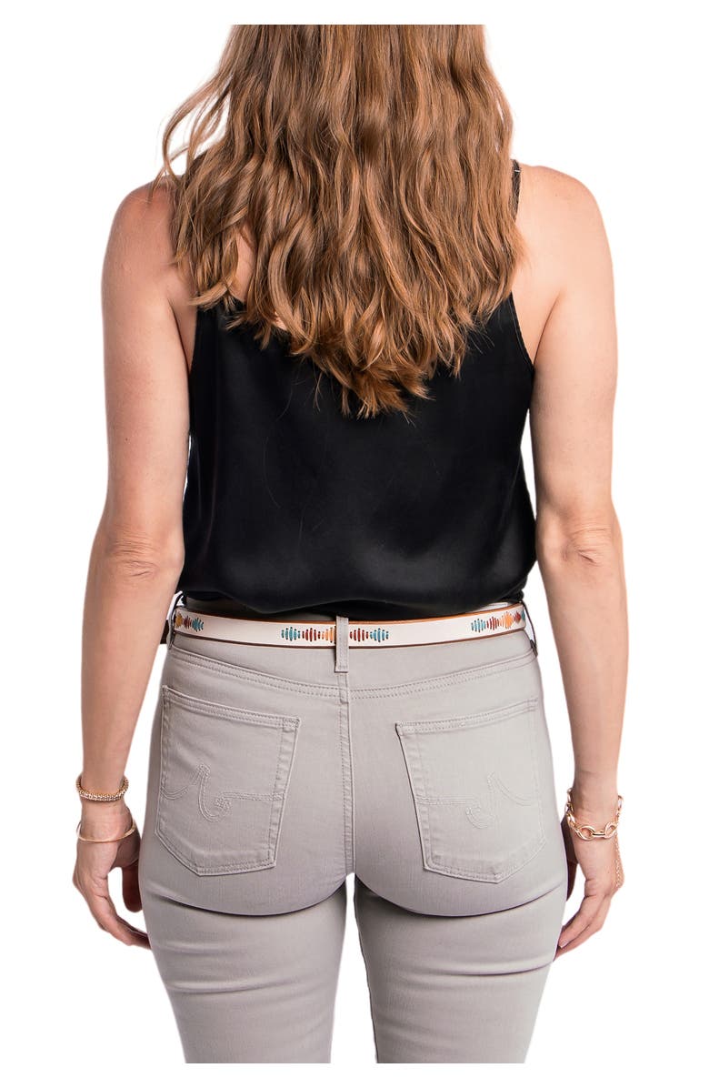 OLD TREND Boho Genuine Leather Stitched Perforated Detail Belt, Alternate, color, White