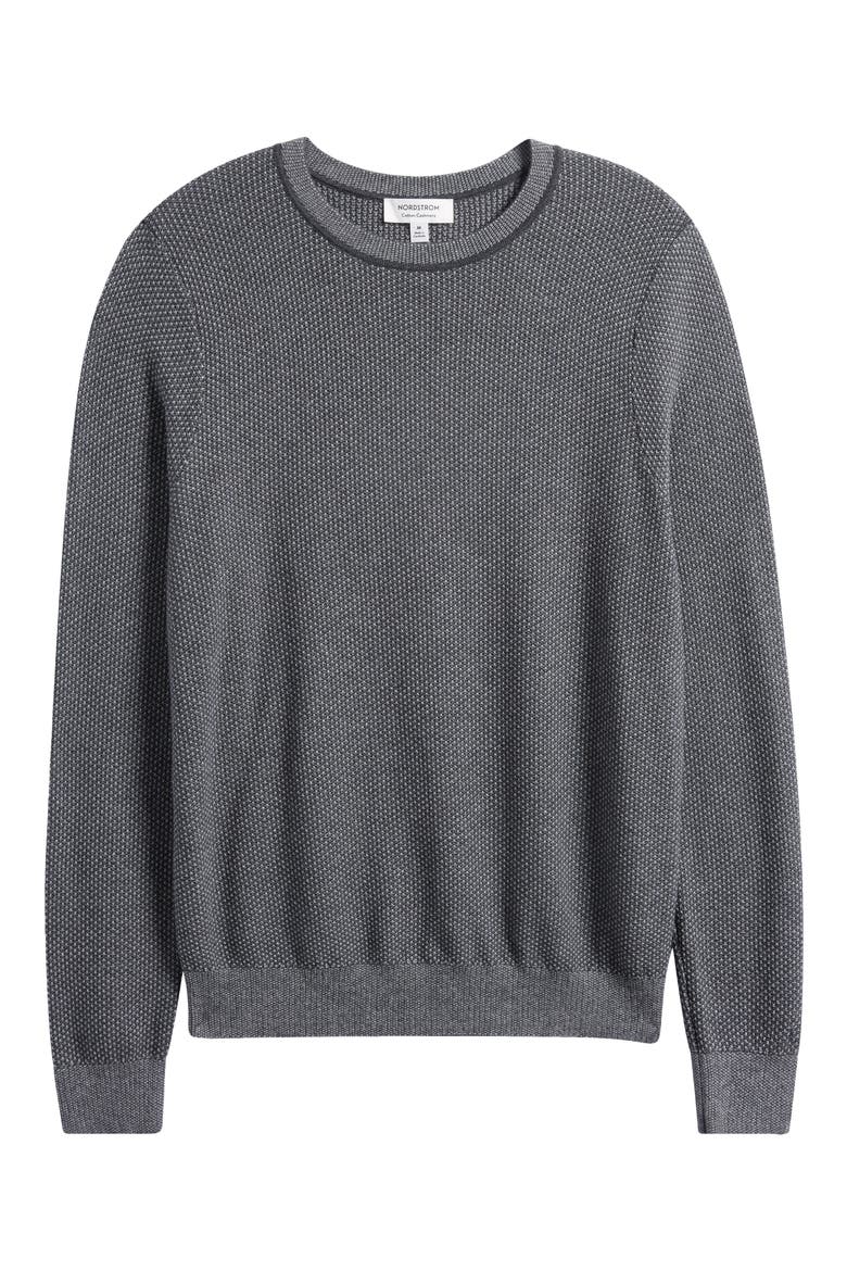 Two Tone Cotton & Cashmere Crewneck Sweater, Alternate, color, COAL- GREY DECEMBER HEATHER