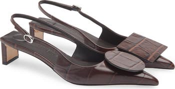 Les Duelo Mismatched Croc Embossed Kitten Heel Slingback Pump