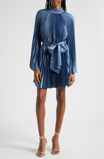 Milly Nandi Long Sleeve Pleated Satin Minidress Nordstrom