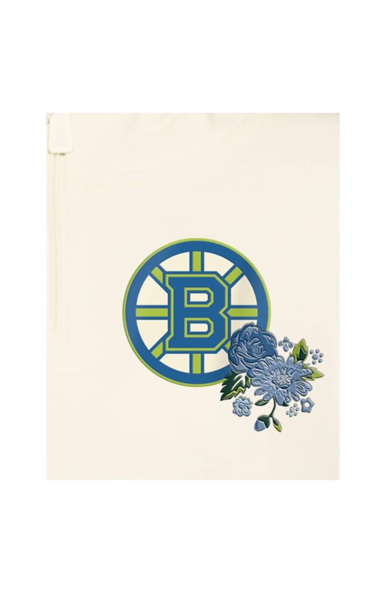 New Era Women's New Era Cream Boston Bruins Glam Game Quarter-Zip Cropped Floral Hoodie Pullover, Alternate, color, 