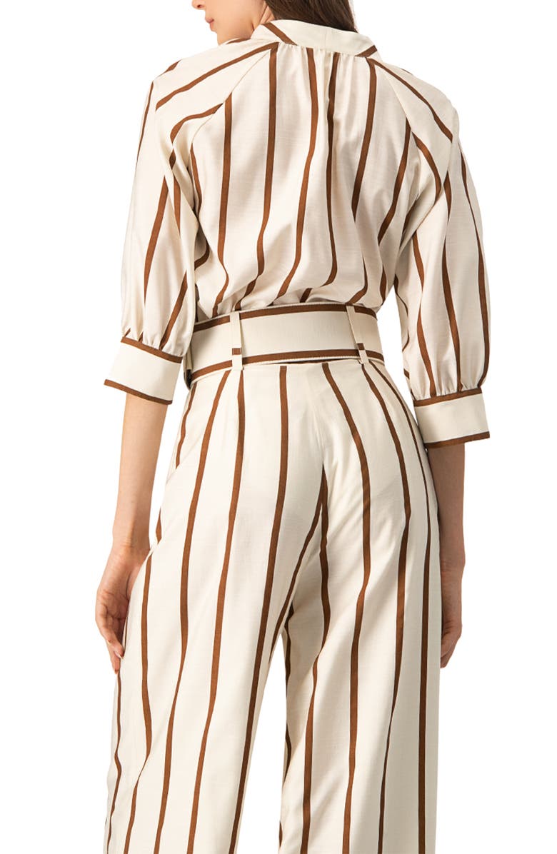 IVONNE Striped Mandarin Collar Shirt, Alternate, color, 