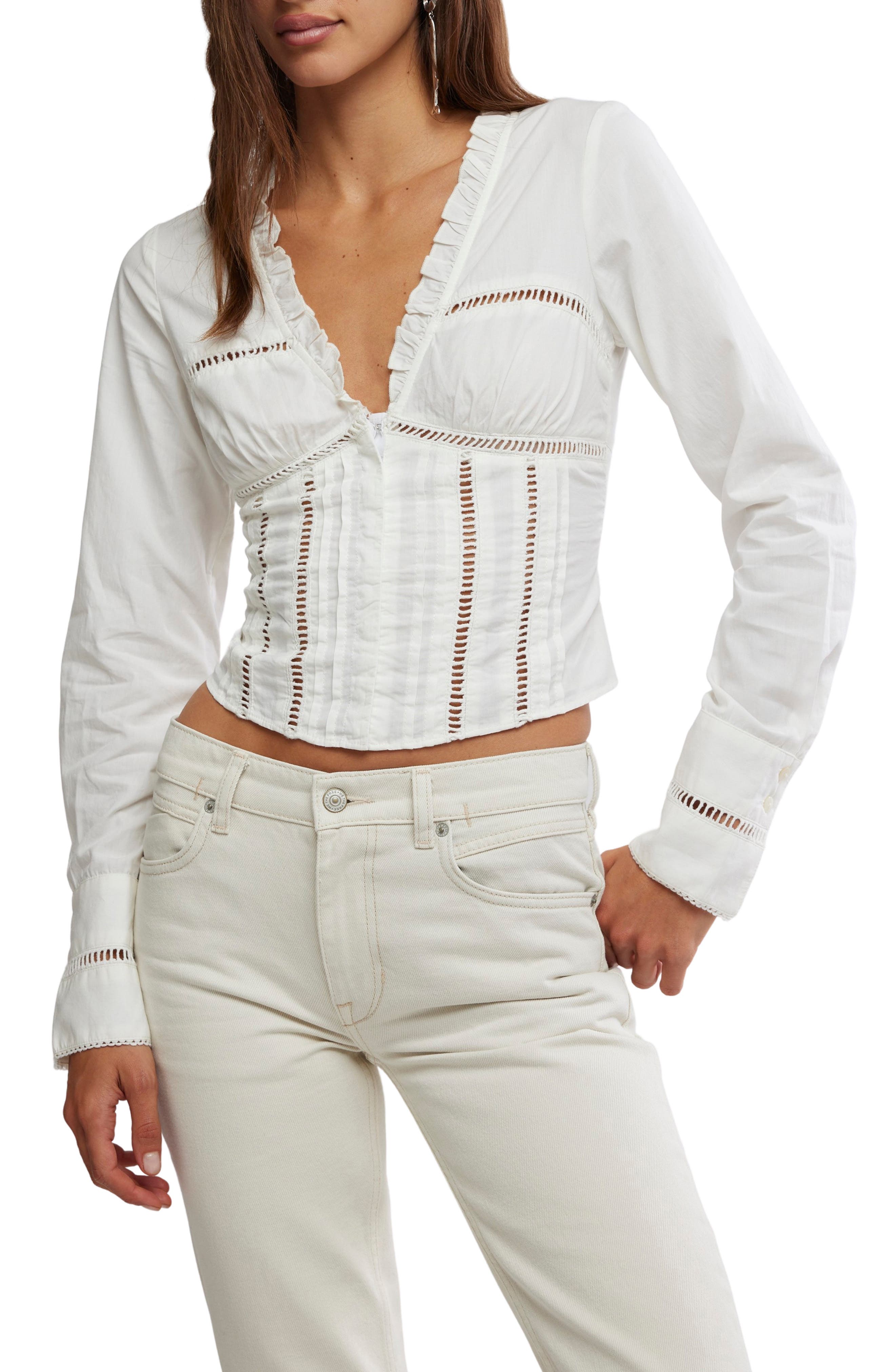 Free People Frankie Long Sleeve Ladder Stitch Corset Top
