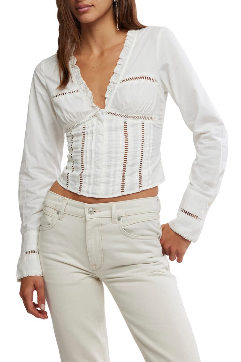 Frankie Long Sleeve Ladder Stitch Corset Top, Main, color, CLEAN IVORY