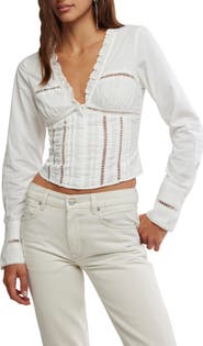 Free People Frankie Long Sleeve Ladder Stitch Corset Top