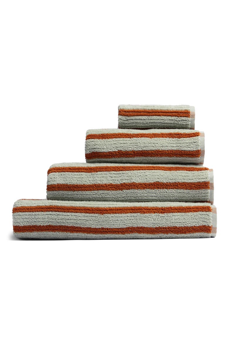 Resort Stripe Organic Cotton Towels, Main, color, SAGE WITH RUSSET