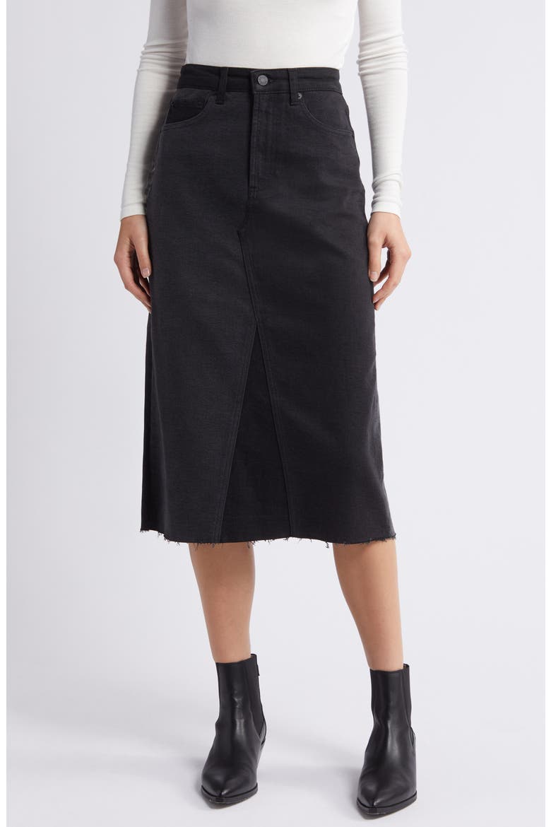 Highland Two-Tone Denim Midi Skirt, Main, color, BLACK PATCHWORK