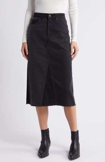 Rails Highland Two-tone Denim Midi Skirt In Black Patchwork