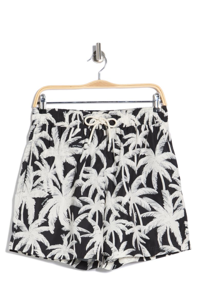 Palm Angels Palm Tree Print Swim Shorts, Main, color, Black White
