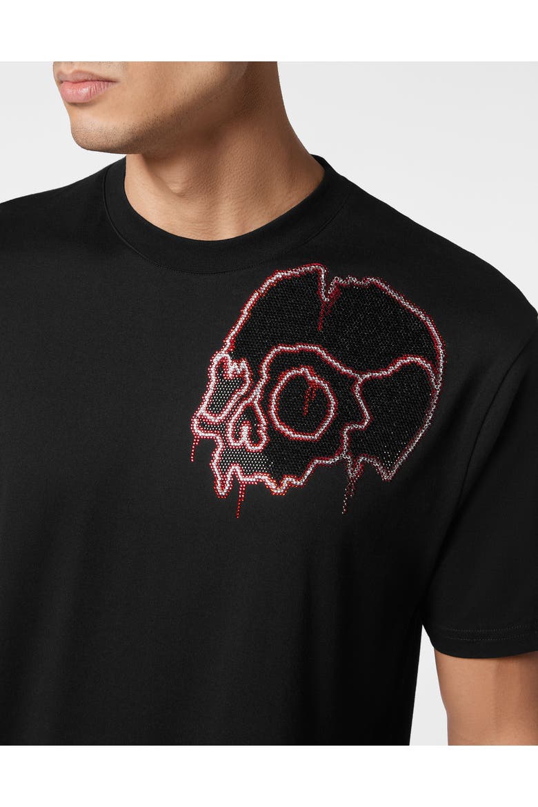 T-Shirt Round Neck Ss With Crystals Dripping Skull Men, Alternate, color, black