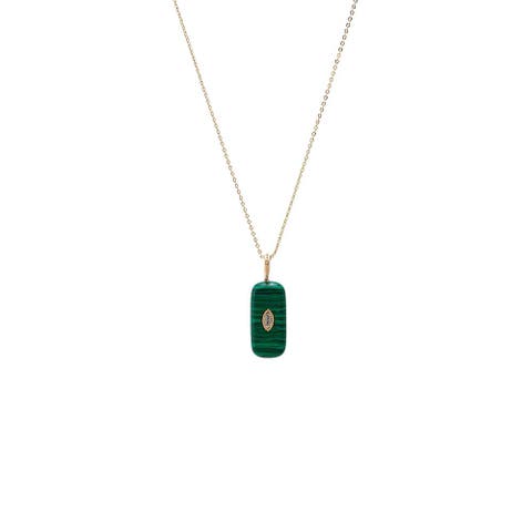 CZ Marquise Bezeled Natural Stone Pendant Necklace