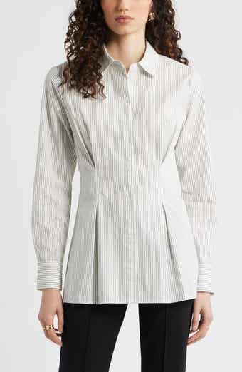 Stripe Pleat Waist Button-Up Shirt