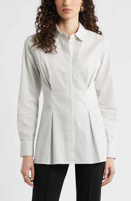 Stripe Pleat Waist Button-Up Shirt
