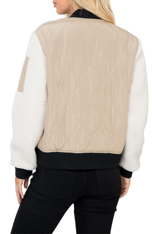 Stoosh Onion Quilted Fleece Trim Bomber Jacket In Brown