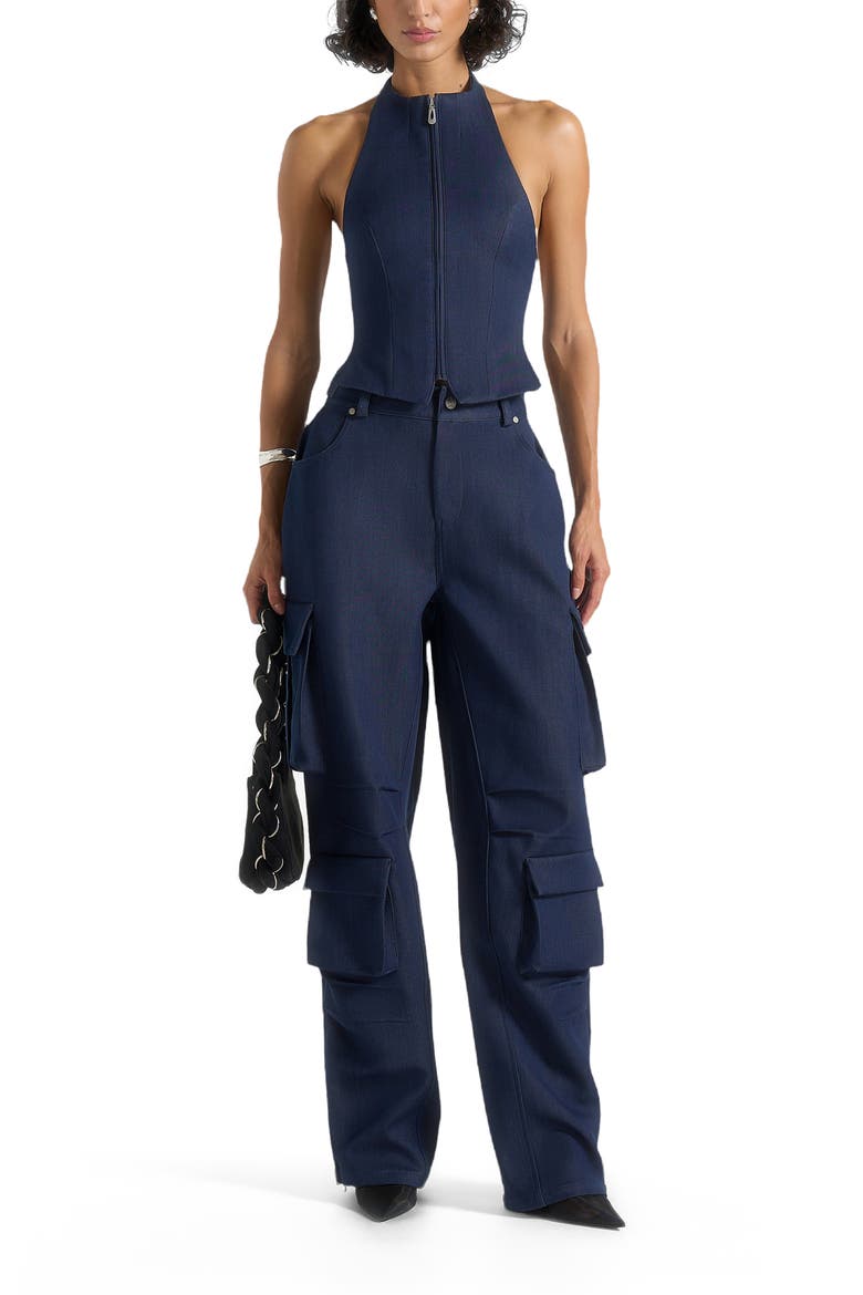 Claudette Halterneck Backless Top, Alternate, color, Indigo