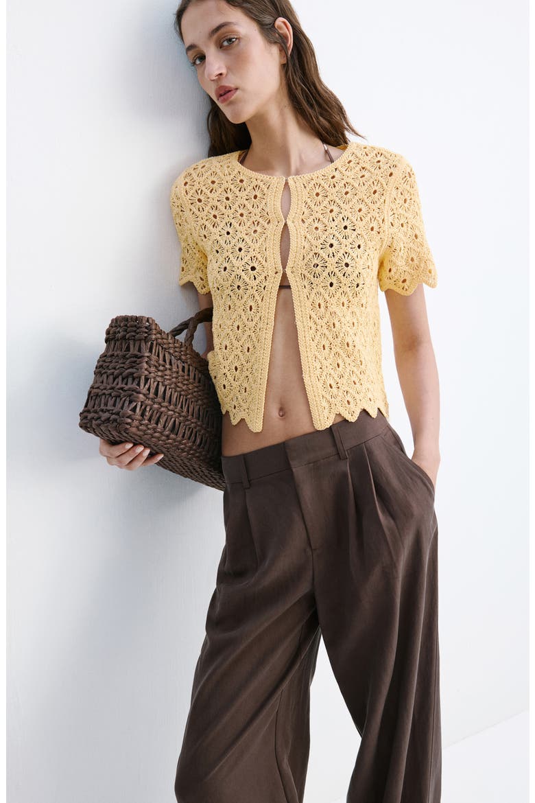 Openwork Crochet Knit Top, Alternate, color, YELLOW