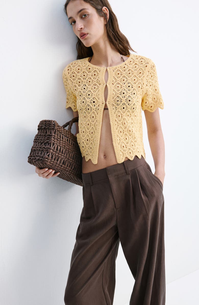MANGO Openwork Crochet Knit Top, Alternate, color, Yellow