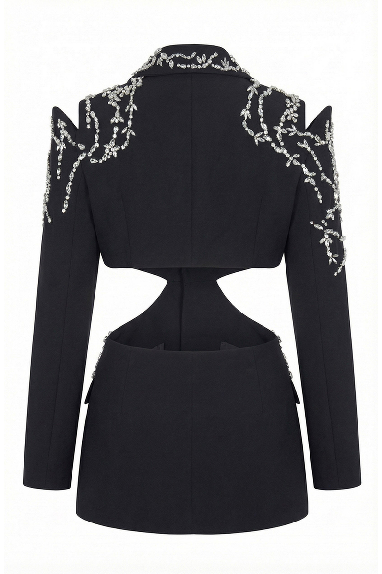 Sculptured Embellished Cutout Blazer with Crystal Detailing, Alternate, color, Black