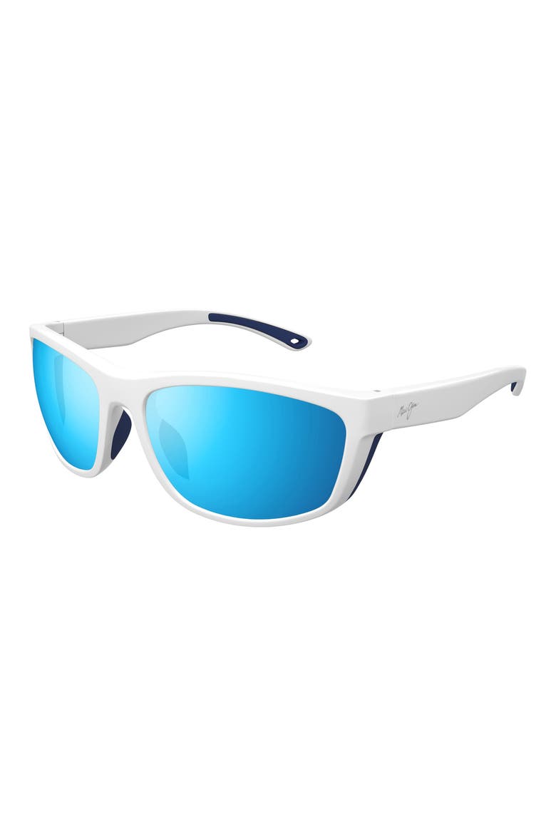Blue Hawaii Nuu Landing 62mm Polarized Oversize Rectangular Sunglasses, Alternate, color, WHITE